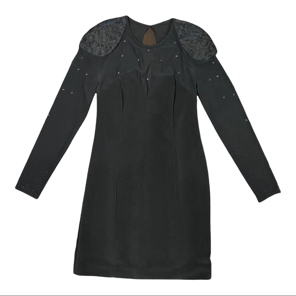 Vintage Michael Marcella Size‎ 8 Black Dress Sheer Long Sleeves Shoulder Pads 8